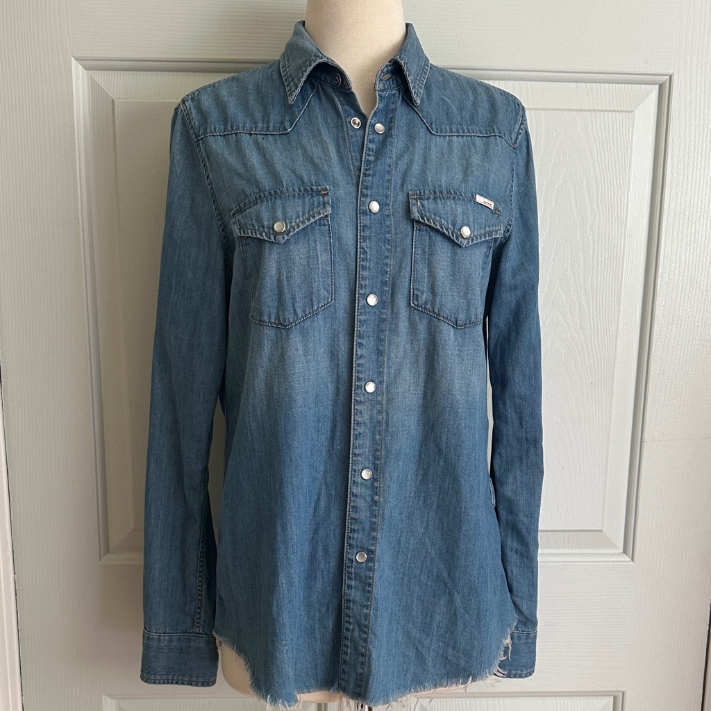 Mother Denim Button-Up Shirt In Light Blue Size M